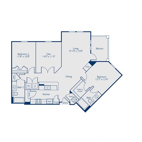 Floor plan for 2 beds, 2 baths, 1287 sqft